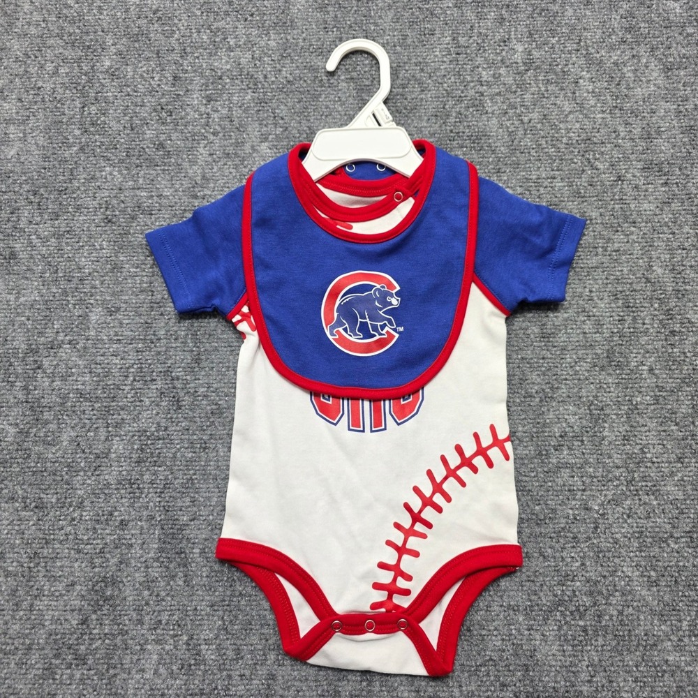 Gen2 Chicago Cubs MLB Baby Bodysuit and Bib‎ Set 6/9M Blue White Red Baseball